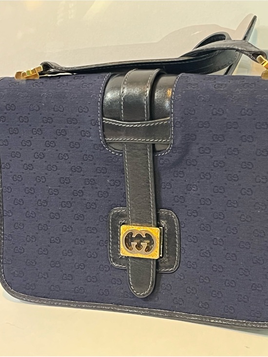 Gucci Handbags - GUCCI Vintage GG Jacquard Canvas Navy Crossbody Shoulder Bag Italy 1970s 1980s